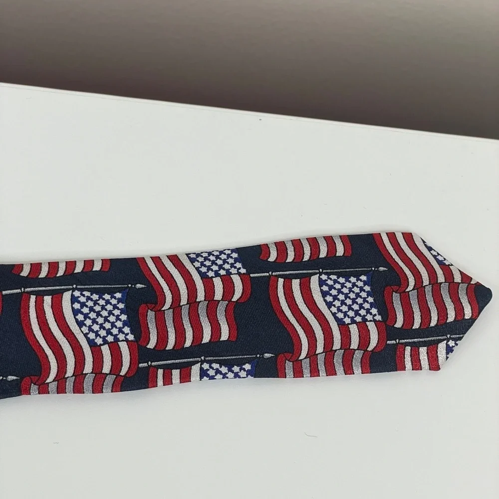 Vintage American Flag Necktie Mens Silk Patriotic USA 250th July 4th Large Print